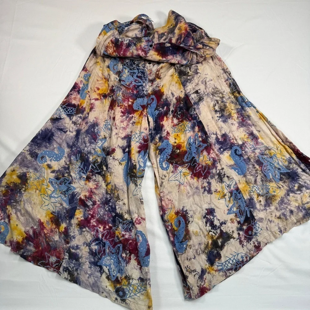 OK Mike Sleeveless Wide Leg Button Up Jumpsuit Womens One Size Multicolor